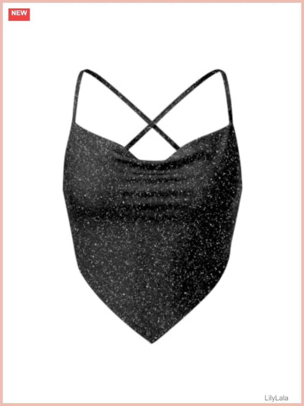 Sequin Ruched Cowl Neck Backless Crop Cami Top